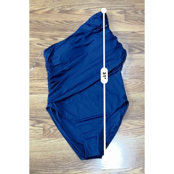 LA BLANCA  Island Goddess Shirred One Shoulder One Piece - Indigo size 16 - Picture 6 of 11